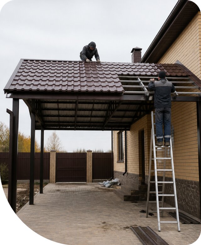 Изготовление навеса из металлочерепицы в Лыткарине под ключ